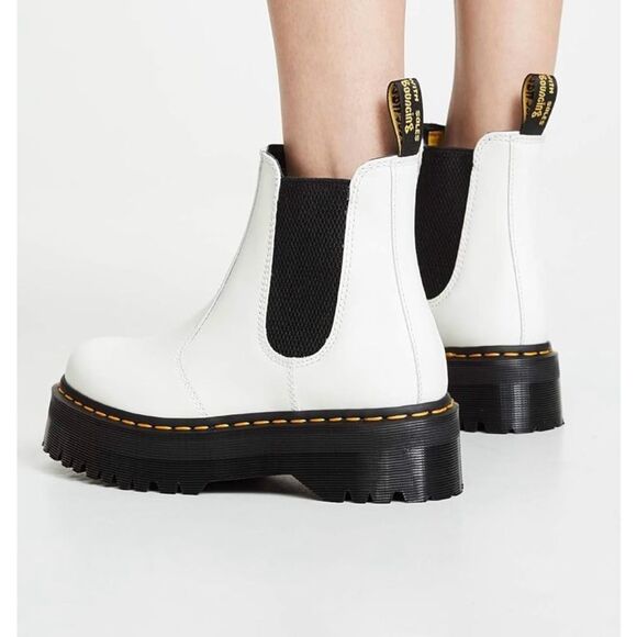 Dr. Martens White and Black Ankle Boots with Elastic Side Panel - Picture 2 of 5